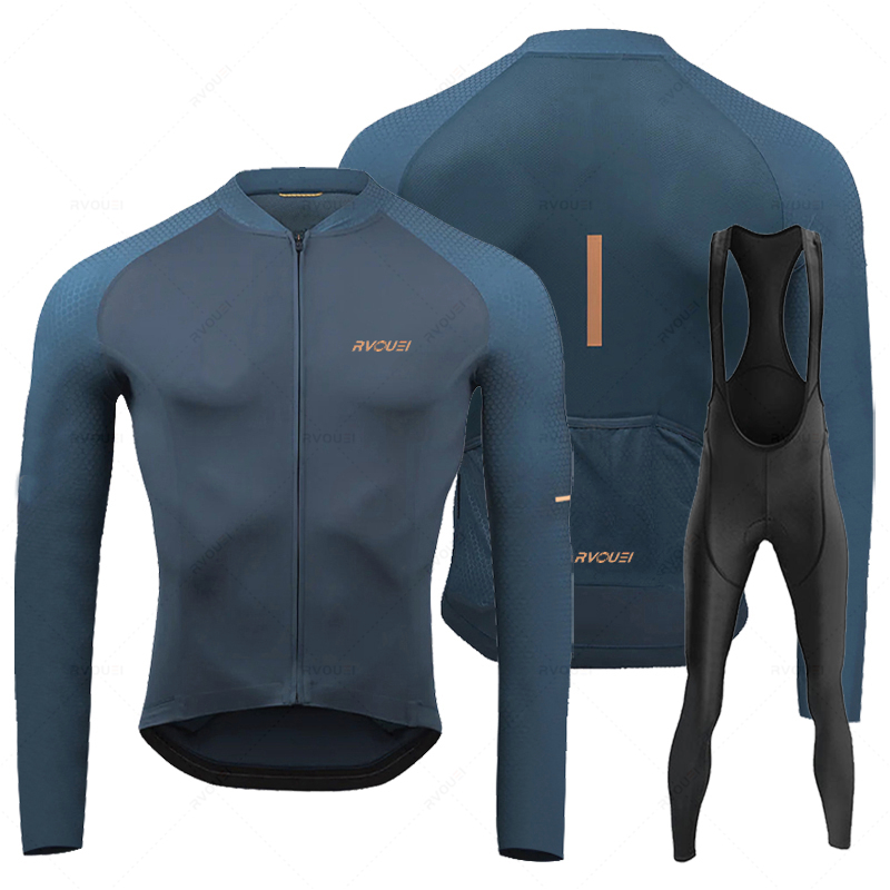 Cycling Bib Shorts - Rvouei Ademende Lange Mouw Wielertrui Set